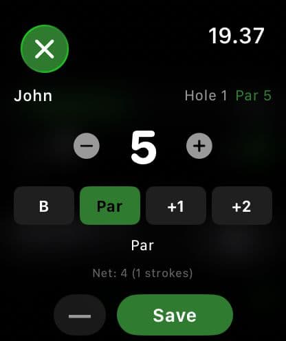 Tuloksen merkitseminen GolfBookerin Apple Watch -sovelluksessa
