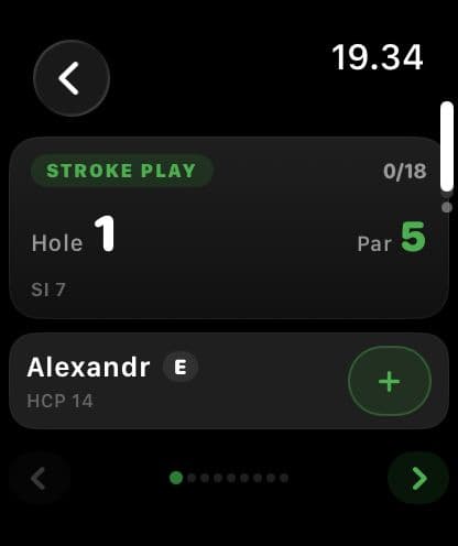 Pelattavan reiän näkymä GolfBookerin Apple Watch -sovelluksessa