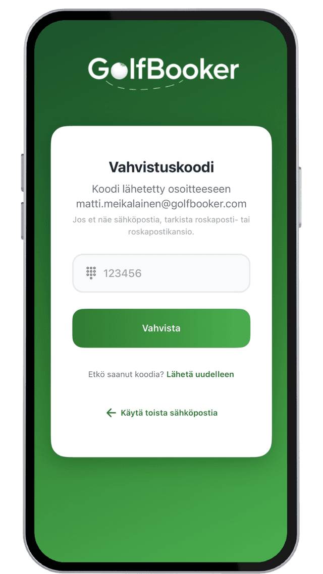 Vahvistuskoodin syöttönäkymä